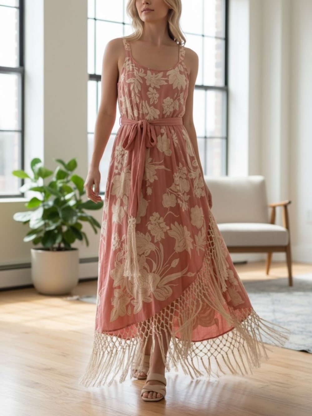 By Anthropologie Lucille Embroidered Fringe Dress